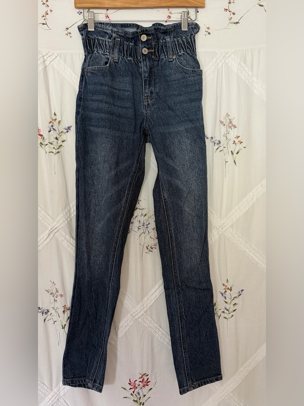 KanCan Dark Indigo Paperbag Waist Straight Jeans